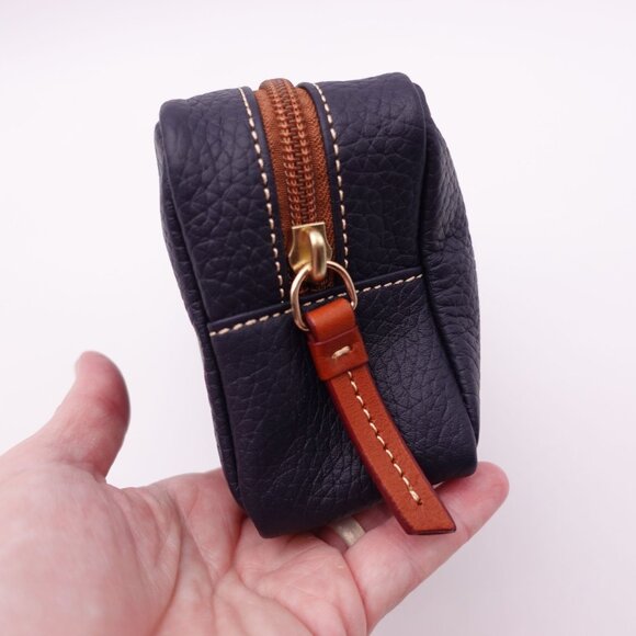 LN Dooney & Bourke Small Pebbled Leather Zipper Pouch Case Navy Blue - Picture 4 of 12